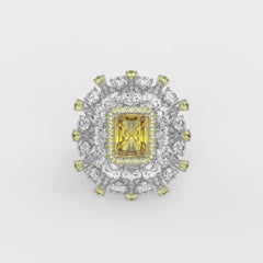Starburst Helia Crystal Floral Burst Cocktail Ring, Rhodium finish