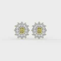 Starburst Emerald-Cut Halo Stud Earrings