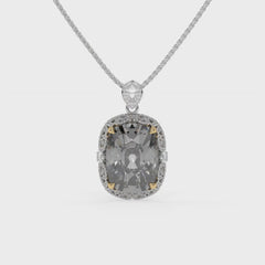 Duetta Grey Crystal Cushion Halo Pendant Necklace, Gold & Rhodium finish