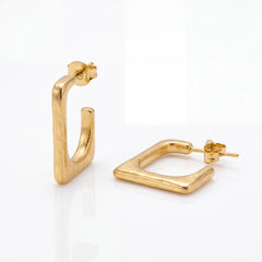 Quadra square hoop earrings for women, gold-tone - RANGREZ
