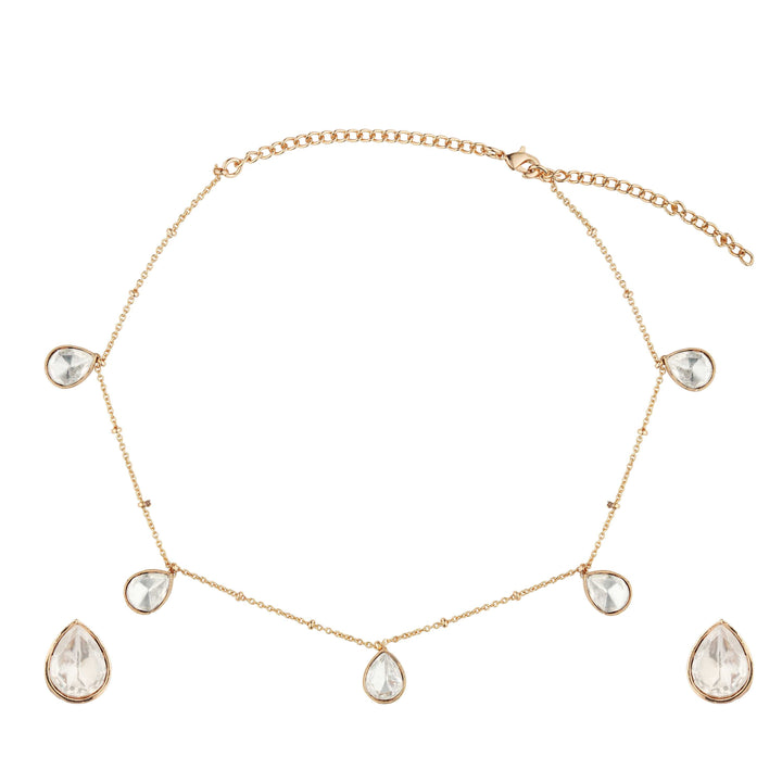 Rangrez lightweight gold finish necklace with teardrop stones and adjustable chain