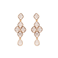 Rangrez gold finish stone drop earrings front view with clear stones