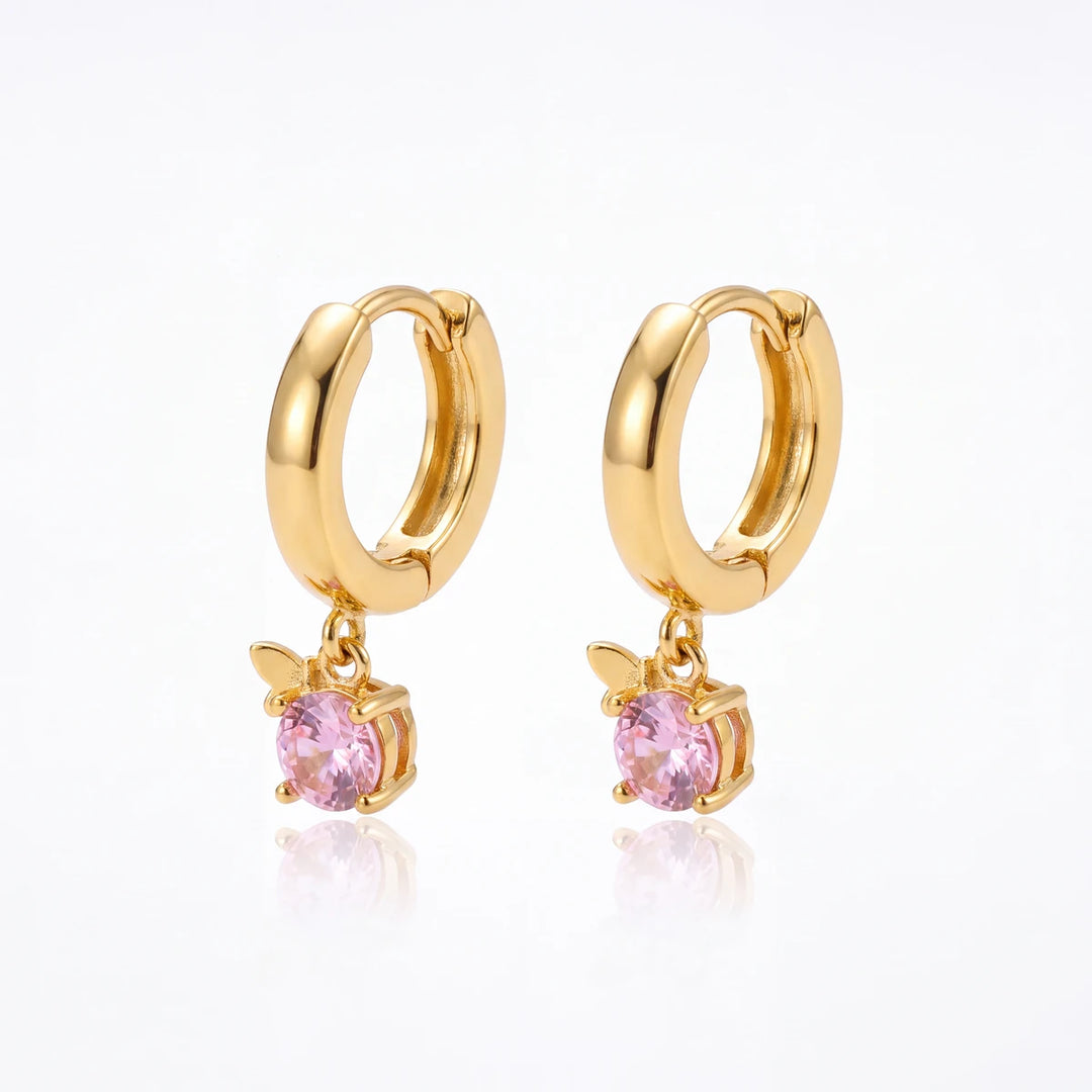 Rosie pink drop huggie earrings for women, gold-tone - RANGREZ