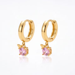 Rosie pink drop huggie earrings for women, gold-tone - RANGREZ
