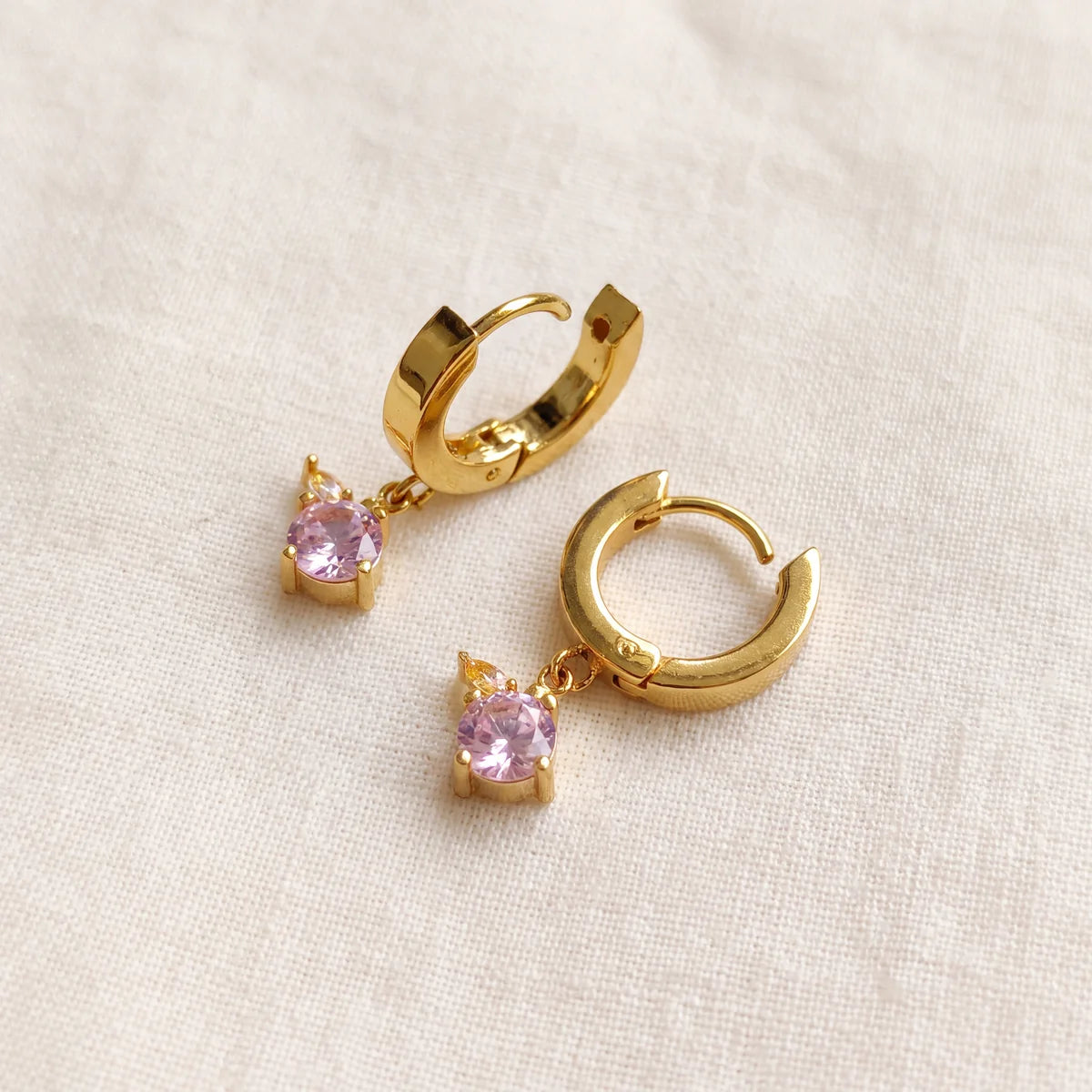 Rosie pink drop huggie earrings for women, gold-tone - RANGREZ (view 2)