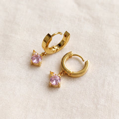 Rosie pink drop huggie earrings for women, gold-tone - RANGREZ (view 2)