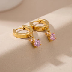 Rosie pink drop huggie earrings for women, gold-tone - RANGREZ (view 3)