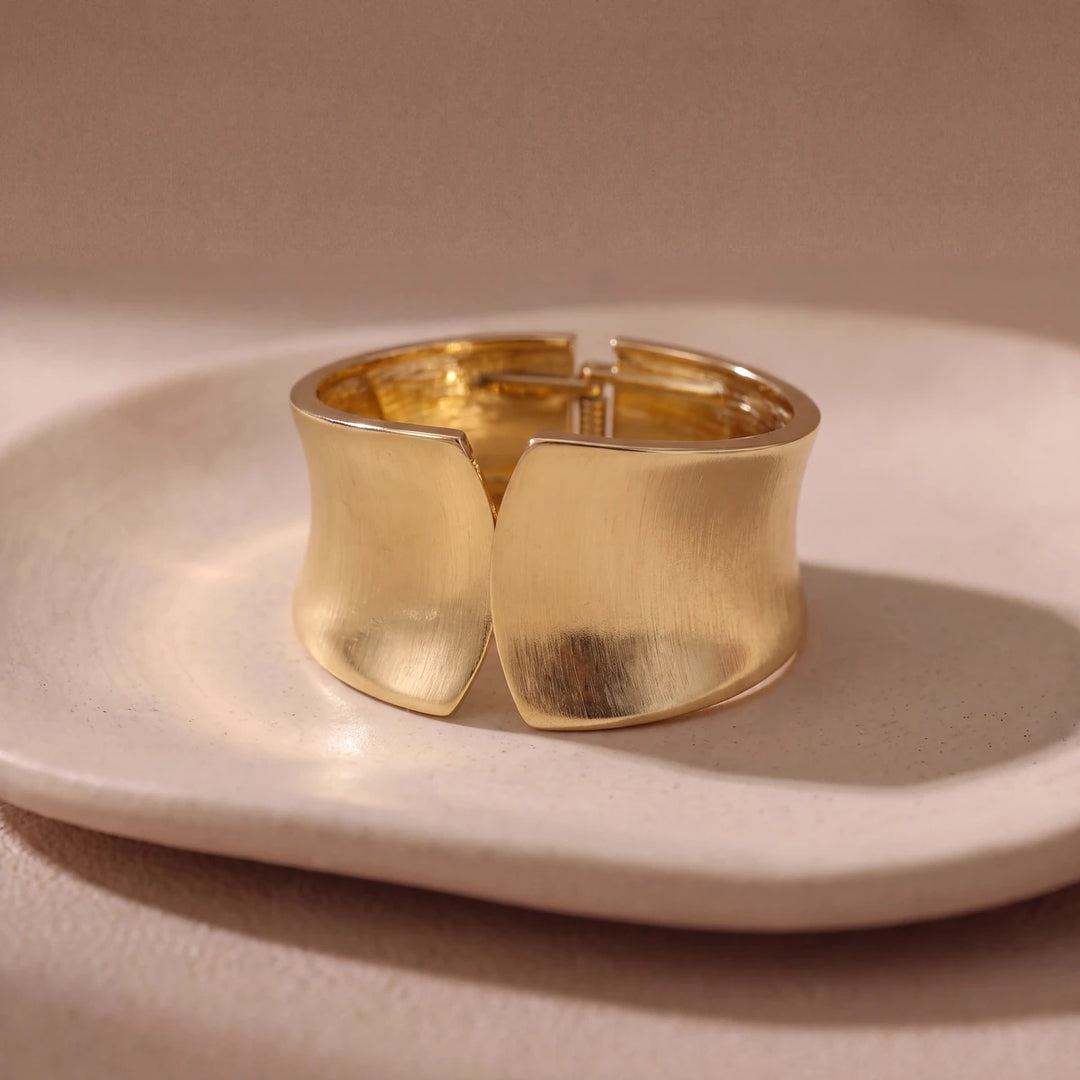 Sahara wide cuff bracelet for women, gold-tone - RANGREZ (view 2)