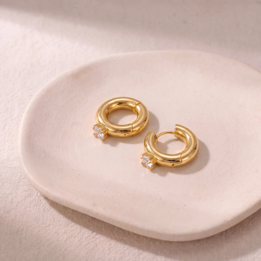Solene crystal huggie earrings for women, gold-tone - RANGREZ (view 2)