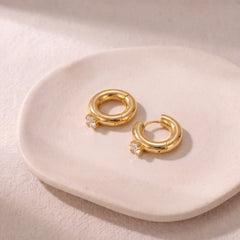 Solene crystal huggie earrings for women, gold-tone - RANGREZ (view 2)