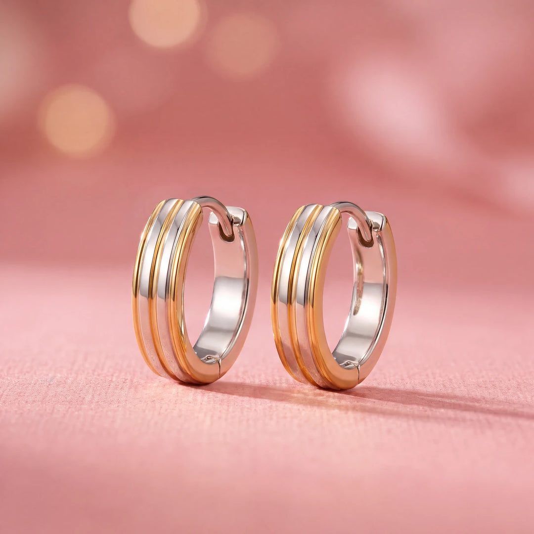 Tara two-tone huggie earrings for women, gold & silver-tone - RANGREZ (view 2)