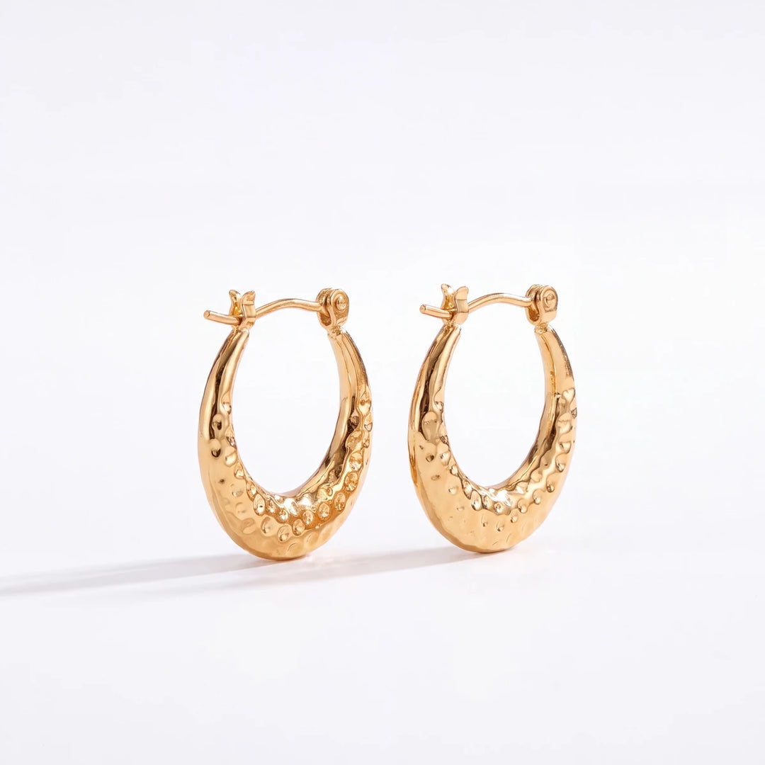 Terra hammered hoop earrings for women, gold-tone - RANGREZ