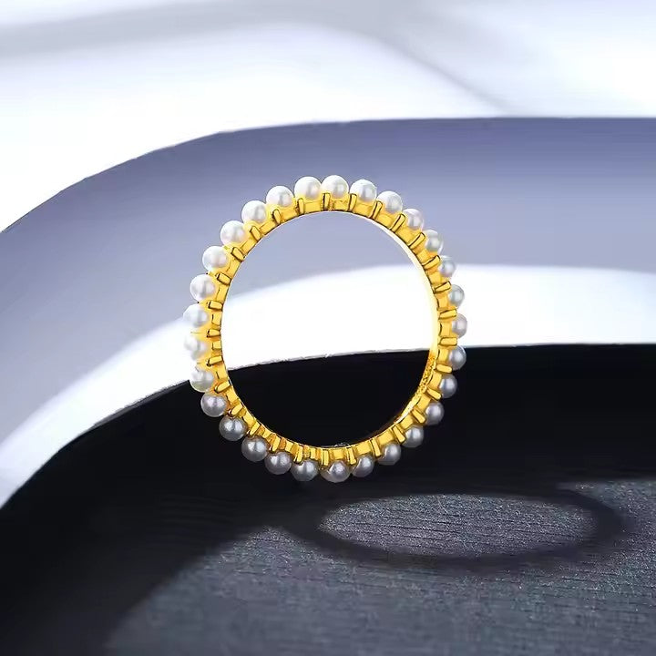 thin pearl silver ring for women