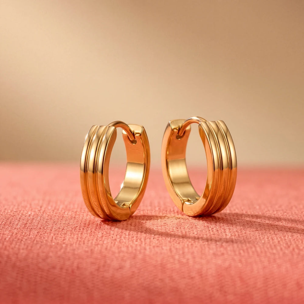 Tria stacked huggie earrings for women, gold-tone - RANGREZ (view 2)