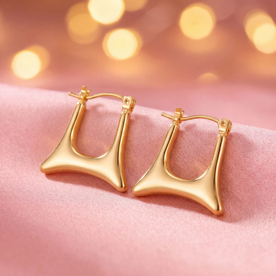 Vela statement hoop earrings for women, gold-tone - RANGREZ (view 3)