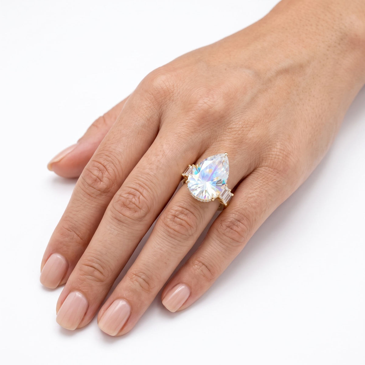 Pear solitaire cocktail ring for women, adjustable - RANGREZ (view 12)